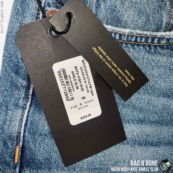 RAG & BONE MAYA HIGH-RISE ANKLE STRAIGHT JEANS IN AQUARIUS W/ HOLES SIZE 28 - Picture 5 of 16